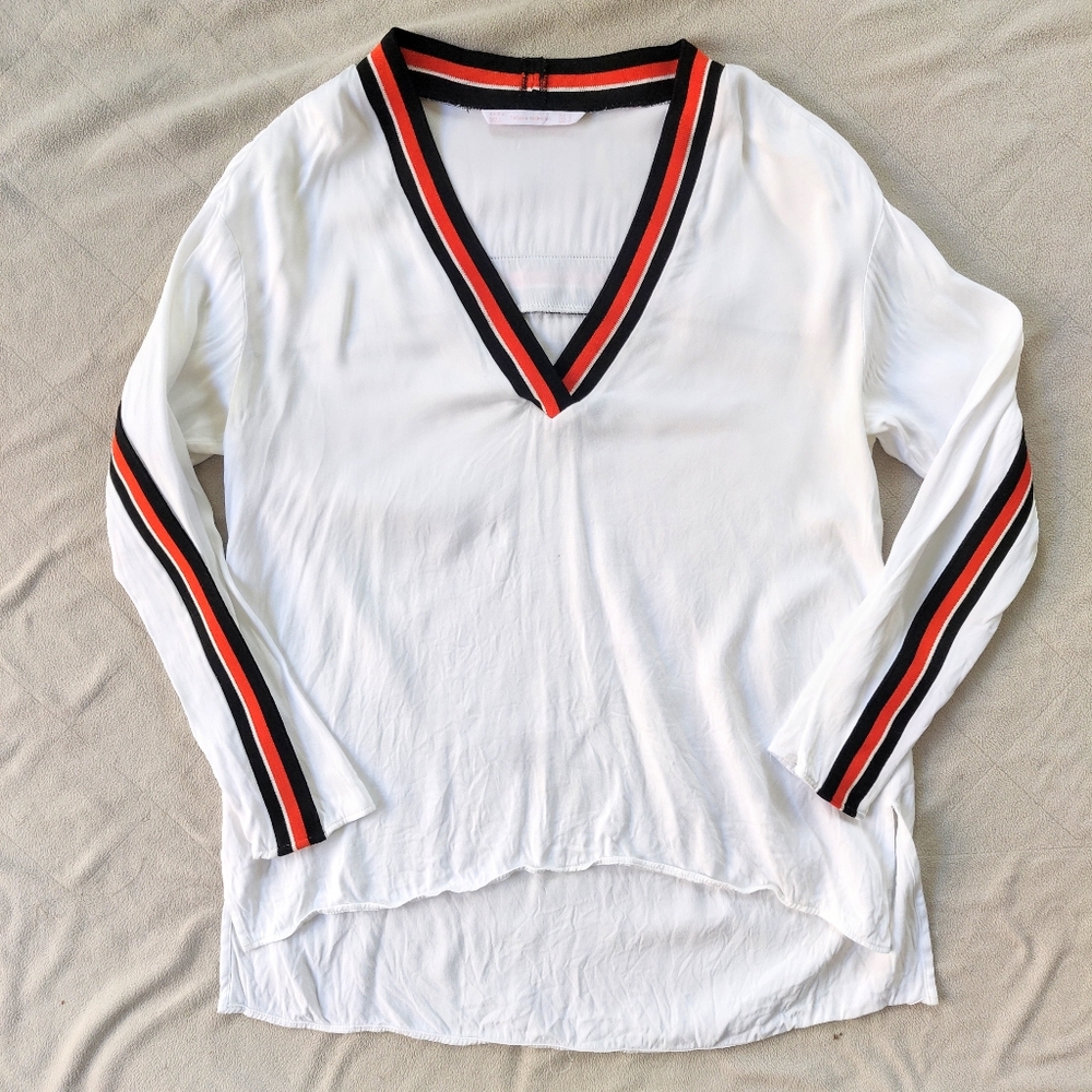 Zara Trafaluc Silky Striped High Low Top